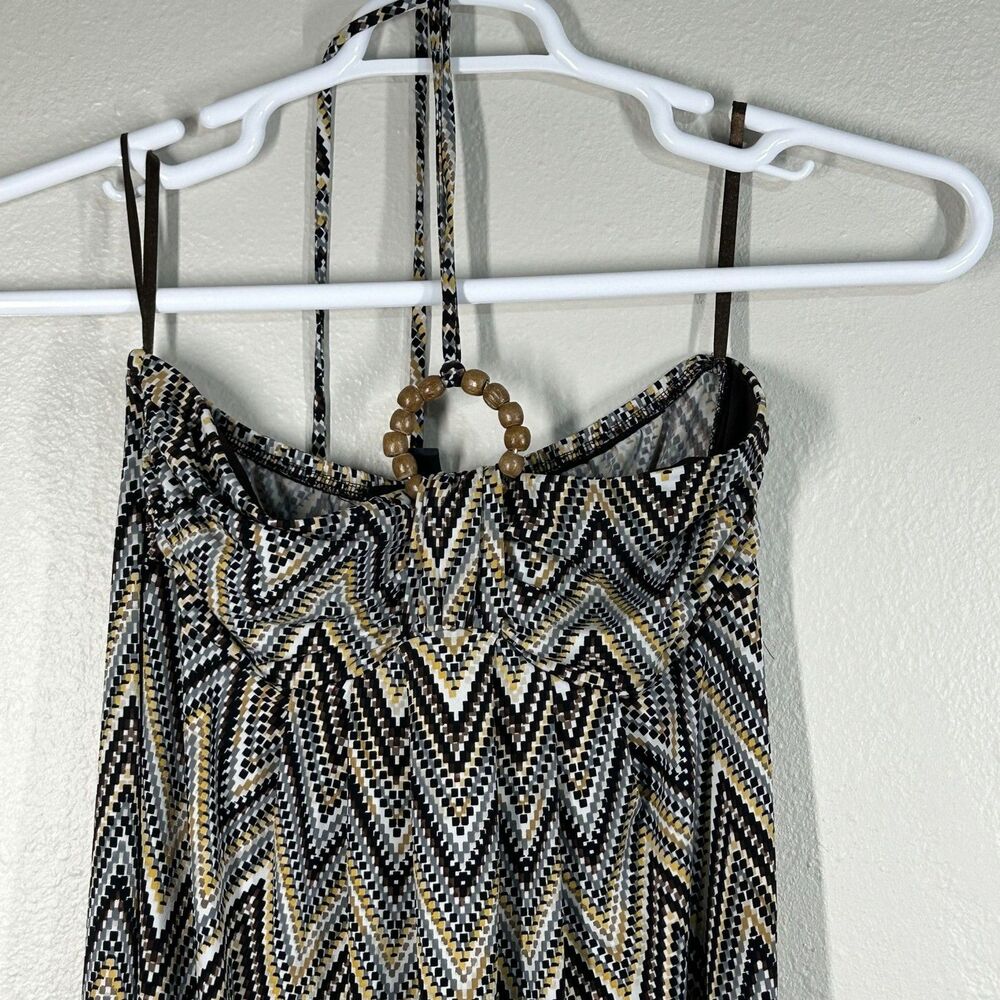 Valerie Bertinelli Dress Womens 8 Maxi Chevron Spaghetti Strap Beaded Ring